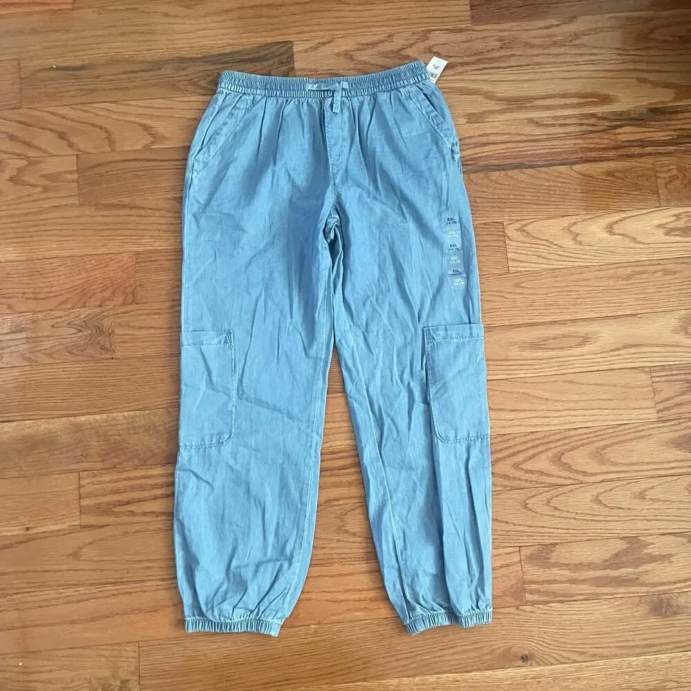 Gap Kids Girls XXL Cargo Joggers Blue Chambray Casual Cotton Pants NWT